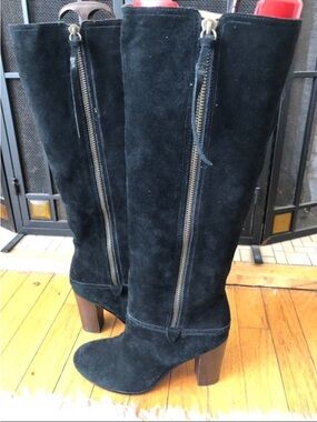 Coach Therese Black Suede Block Heel Boots! 8.5! Missing tassels!